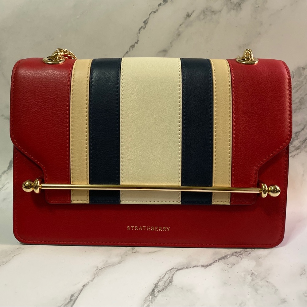 STRATHBERRY East/West Stripe Leather Crossbody Bag
